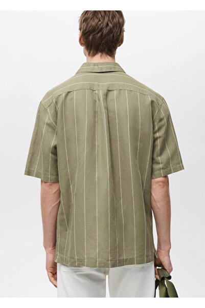 MANGO Man Keten çizgili bowling gömlek