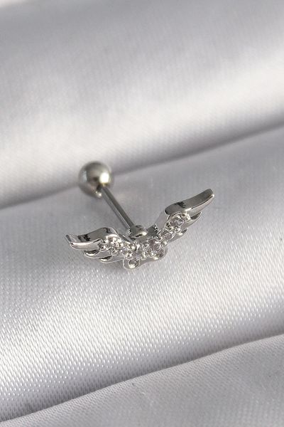 shopwave 316L Steel Silver Color Zircon Stone Detail Wing Model Tragus Piercing