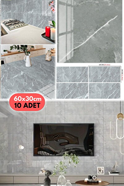 Munico 10PC 60x30 Cm Kendinden Yapışkanlı Gri 3D Şık Fayans Duvar Yapıştırma ...