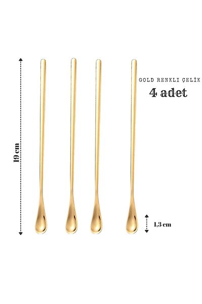 PERLOTUS 304 Steel 19 cm Gold Colored Cocktail Coffee Latte Spoon 4 Pieces