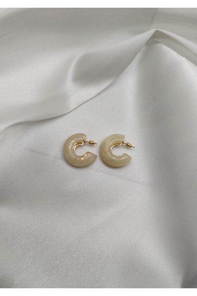 Pera Vintage Marble Pattern Cream Hoop Earrings