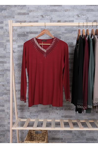 MUSTÜN Trikon Collar Stone Detailed Blouse