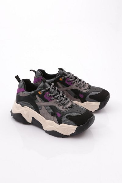 DGN Women's Lace-Up Thick Sole Sneakers Black Purple Multi 762483138
