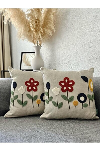 Levanzo Punch Nakışlı Keten Kumaş Dekoratif Kırlent Kılıfı Andrea