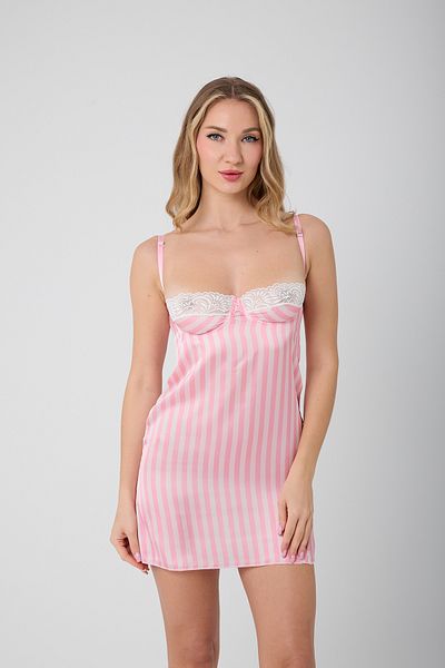 Satürn store Women's Short Nightgown with Satin Lace Breast Lift Underwire Waist Seated Back Detail
