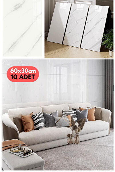 Munico 10PC 60x30 Cm Kendinden Yapışkanlı Beyaz 3D Şık Fayans Duvar Yapıştırma Duvar Kağıdı Dekorasyon