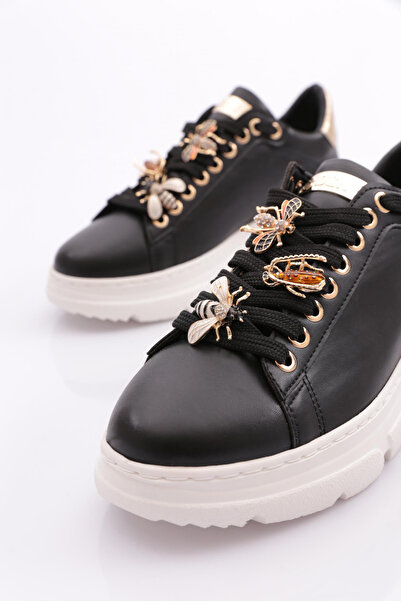 DGN Kadın Kalın Taban Arı Tokalı Sneakers Ayakkabı Siyah-beyaz 15299633118