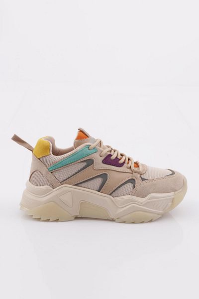 DGN Women's Lace-Up Thick Sole Sneakers Beige Multi 762533138