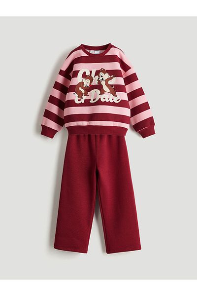LC Waikiki Pink Chip and Dale Girls Sweatshirt and Sweatpants Bottom