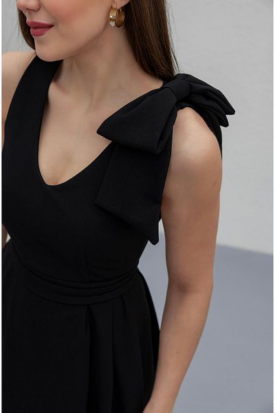 Afiş Butik Black Shoulder Bow Maxi Dress