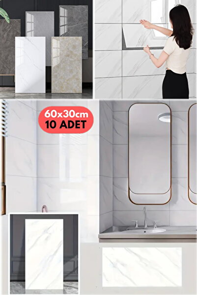 Munico 10PC 60x30 Cm Kendinden Yapışkanlı Beyaz 3D Şık Fayans Duvar Yapıştırma Duvar Kağıdı Dekorasyon