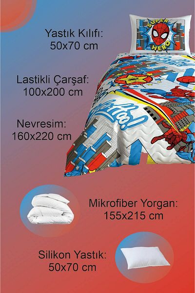 Taç Licensed Disney Spiderman Hero Cotton Complete Single Sleeping Set + Quilt + Pillow
