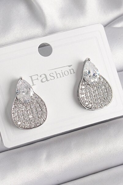 shopwave Brass Silver Color Zircon Stone Drop Model Women's Earrings