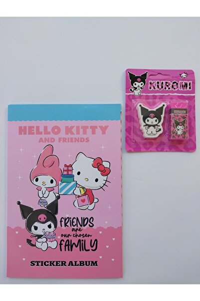 KIRTASİYEM Hello Kitty and Friends Sticker Albümü Defter ve Kuromi Silgi Seti – Sevimli Kırtasiye Seti