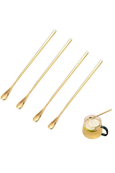 PERLOTUS 304 Steel 19 cm Gold Colored Cocktail Coffee Latte Spoon 4 Pieces