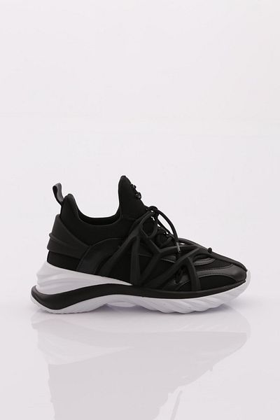 DGN Women's Lace-Up Sneaker Shoes Black 1553363