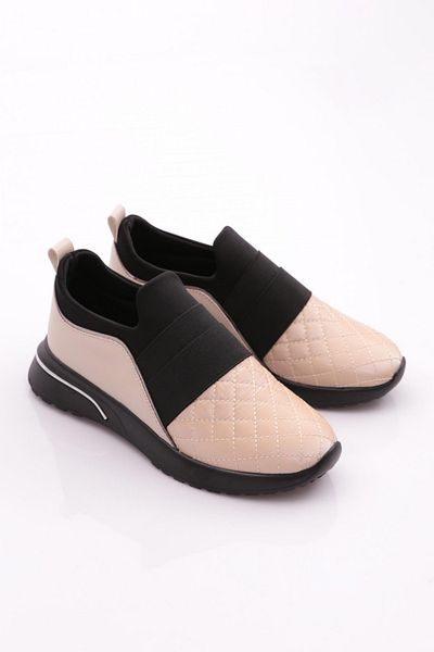 DGN Pantofi de damă cu model pătrat, cu partea superioară elastică, bej negru 31535105