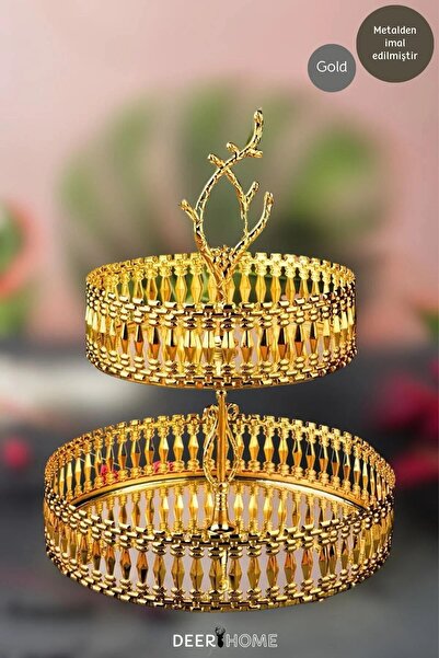 Genel Markalar DeerHome Lüx Iki Katlı Gold Yuvarlak Kurabiyelik Sunumluk İkra...