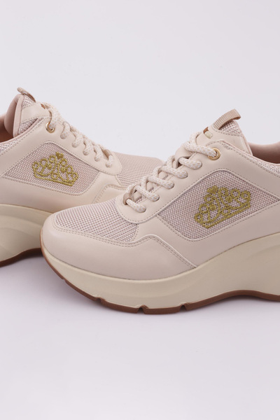 DGN 62158 Pantofi de damă cu talpă groasă, cu șireturi, bej