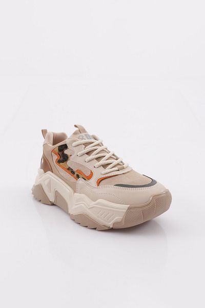 DGN 65100-22y Pantofi de damă cu model leopard bej - cu șireturi și talpă groasă