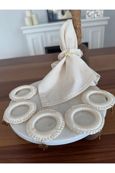 Menar Tasarım 6 Pieces Special Design Knitted Napkin Ring with Clover Detail Napkin Ring for Stylish Tables
