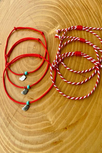 Shepidi Red Rope 6 Pieces (3 Sets of 2) Silver Bird Martenicca Luck Bracelet