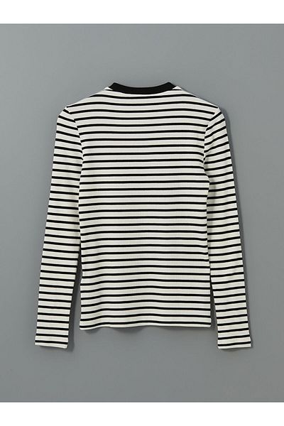LC Waikiki Lcw Modest Black Crew Neck Striped Women's Bodysuit
