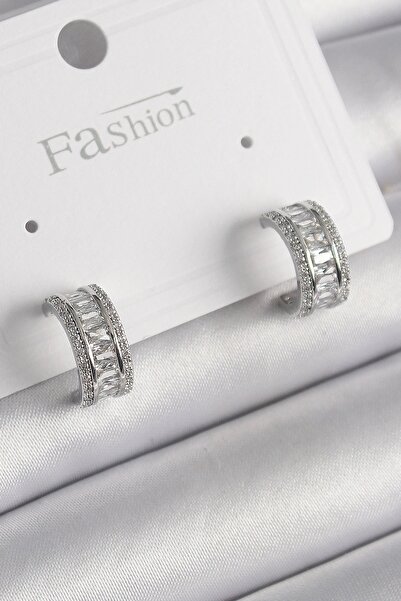 shopwave Brass Silver Color Zircon Stone Hoop Model Women's Earrings