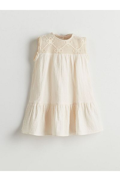 LC Waikiki Crew Neck Girl's Muslin Dress