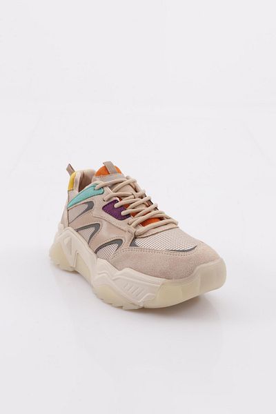DGN Women's Lace-Up Thick Sole Sneakers Beige Multi 762533138