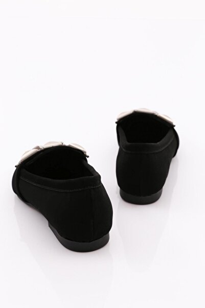 DGN Kadın Silver Taş Metal Tokalı Loafer Siyah Velvet 61122534