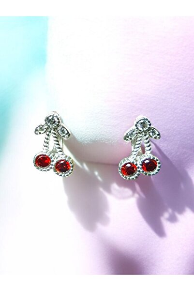 LITTLELUXE Taşlı Kiraz 925 Ayar Gümüş Çocuk Küpe, Kız Çocuk Küpesi, Çocuk Gümüş Küpe, Çocuk Küpe Modelleri