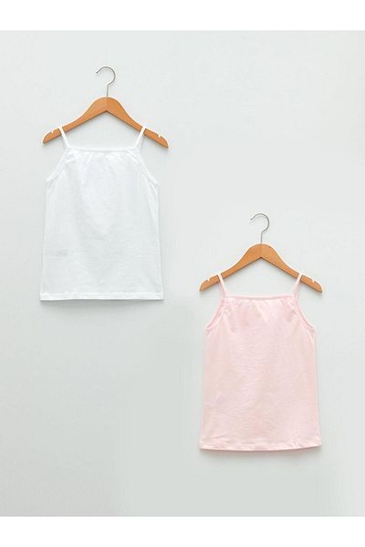 LC Waikiki Τετράγωνο γιακά Basic Strap Βαμβακερό εσώρουχο για κορίτσι 2 τεμαχίων