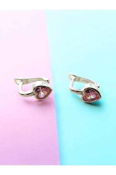 LITTLELUXE Zirkon Taşlı Kalp Gümüş Çocuk Küpe, 925 Ayar Gümüş Kız Çocuk Küpe, Çocuk Gümüş Küpe