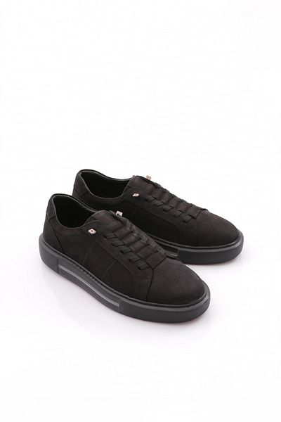 DGN Men's Rubber Detailed Flat Sole Sneakers Shoes Black Nubuck 261043616