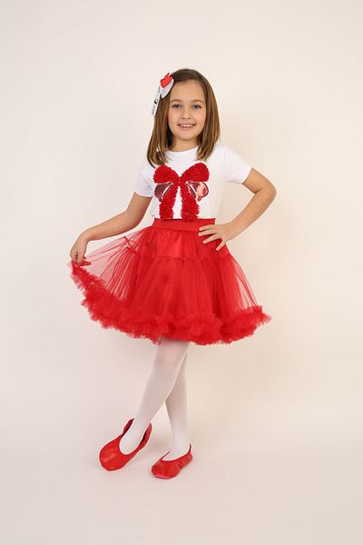 Dıgıl Kids Red Skirt Bow T-Shirt Girls' Bottom-Top Suit April 23 October Goruntu Clothes