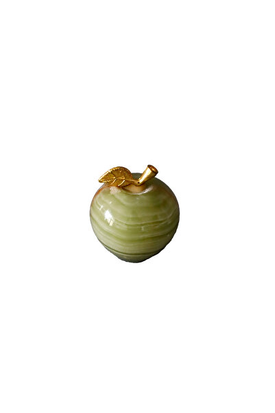 Tiny Green Onyx Apple Trinket 1.5 Inch – Handmade Natural Stone Decorative Object with Gold Leaf (4cm)
