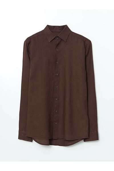 LC Waikiki Southblue Brown Regular Fit Long Sleeve Linen Men's Shirt