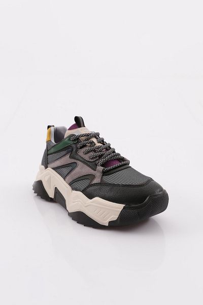DGN Women's Black Purple Multi Lace-Up Thick Sole Sneakers