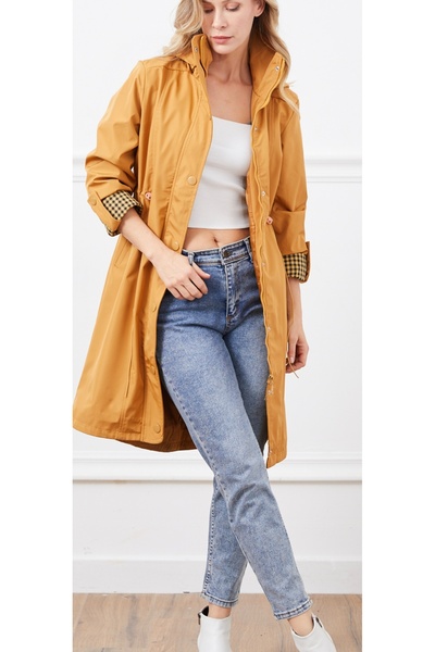 Allyz Mustard Hooded Trench Coat