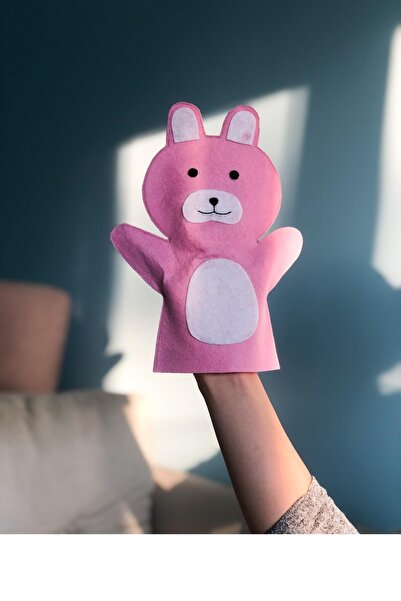 B&M Tavşan Figürlü Pembe El Kuklası - Keçe Eğitici Hayvan Kukla - Özel Tasarımlı