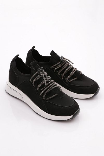 DGN Women's Stone Lace-Up Sneaker Shoes Black Suede White 33235105