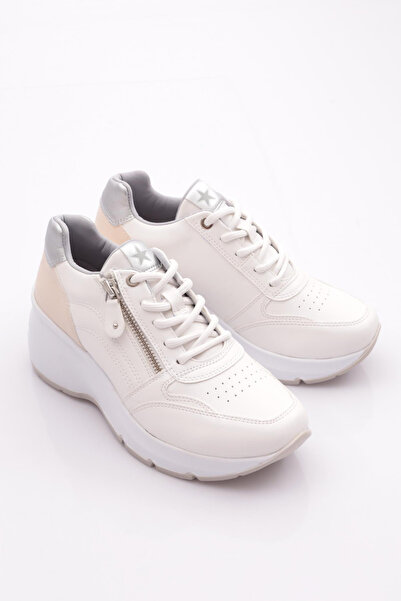 DGN 62159 White Women's Sneakers - Thick Sole and Zipper