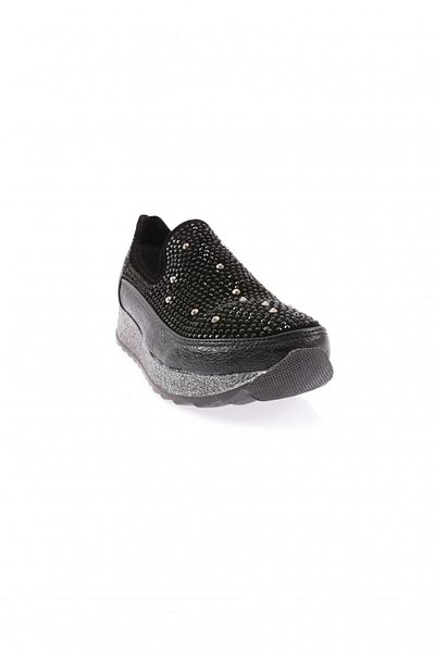 DGN Women's Thick Sole Crystal Stone Sneakers Shoes Black 112130162674