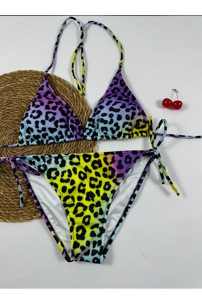 XORVİO Women Bikini Set Junior Bikini Set Leopard Print Stretchy Lycra Stylish Drawstring Bikini Set