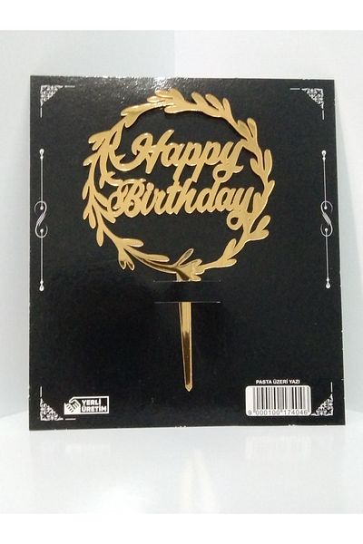 TREND Gold Color Happy Birthday Text Plexiglass, Cake Topper/Topper Ornament 9×9 cm