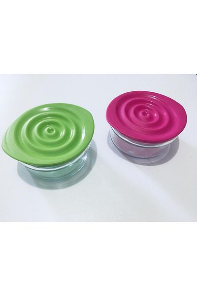 Renga 415 ml 2-Piece Spiral Glass Storage Container Green & Pink