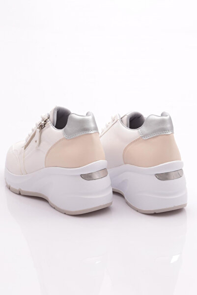 DGN 62159 White Women's Sneakers - Thick Sole and Zipper