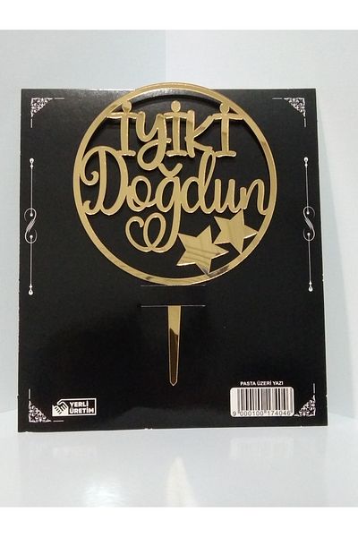 TREND Gold Color Happy Birthday Lettering Plexiglass, Cake Topper/Topper Ornament 8×12 cm
