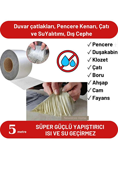 NEWSTORE HOME 5 M X 5 Cm Çamur Bant Alüminyum Izolasyon Tamir Çatlak Bantı